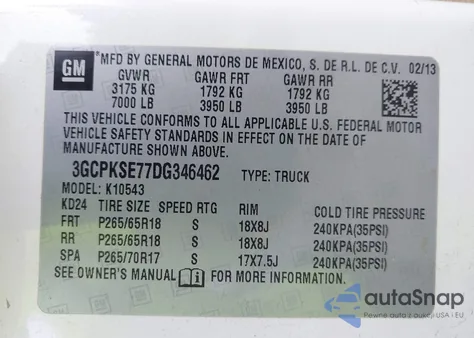 2013 Chevrolet Silverado 1500 Lt z USA, uszkodzony, nr VIN 3GCPKSE77DG346462